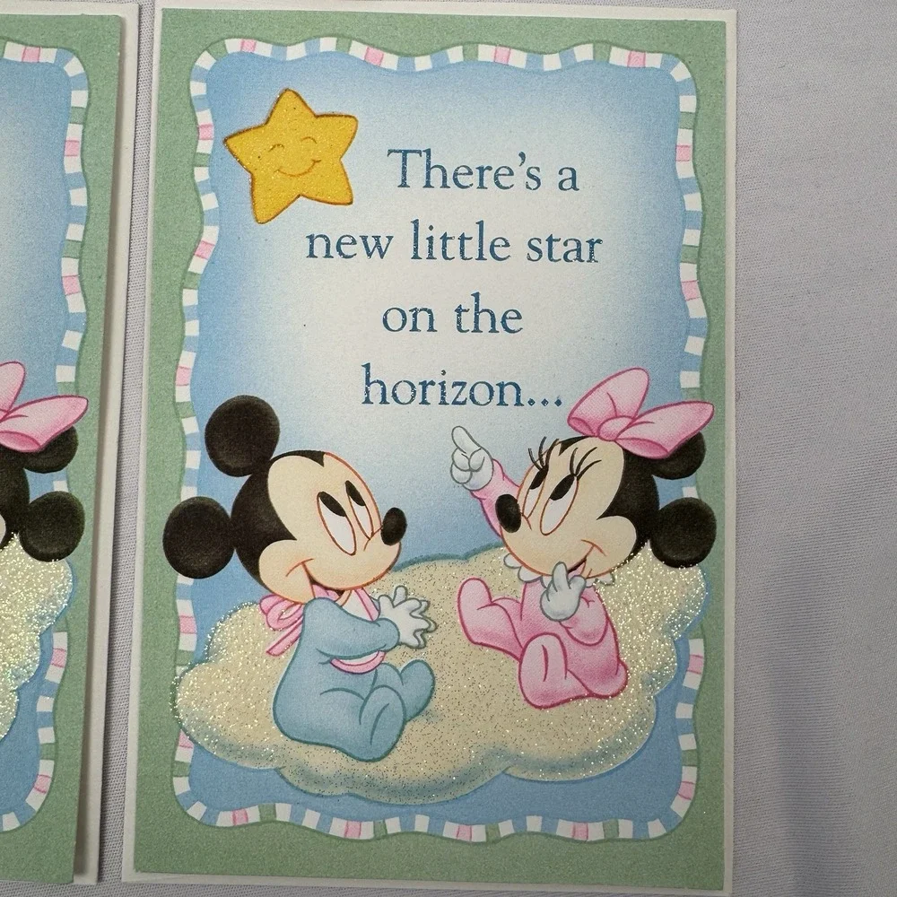 VTG Disney Baby Shower Invitation Cards (5) Mickey & Minnie Mouse‎ Pastel Colors